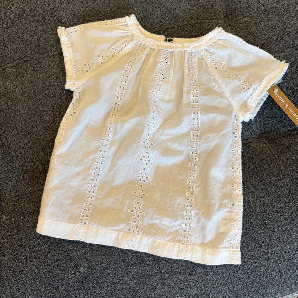 Roller Rabbit NWT baby girl white eyelet short sleeve top 12-18M shirt cotton